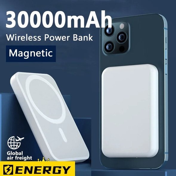 30000mAh Portable Wireless Charger Macsafe Auxiliary Spare External Magnetic Battery Pack Power Bank For iPhone 14 13 12 Pro Max