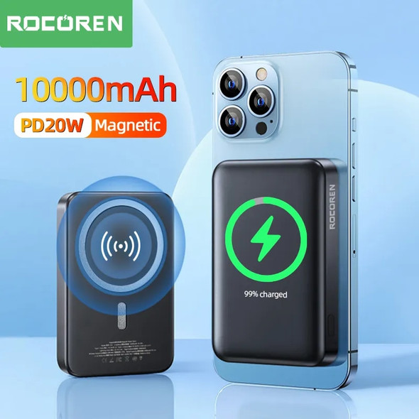 Rocoren 10000mAh Magnetic Power Bank Wireless Charger 20W 5000mAh Mini Powerbank For iPhone 14 13 Pro Portable External Battery Rocoren 10000mAh Magnetic Power Bank Wireless Charger 20W 5000mAh Mini Powerbank For iPhone 14 13 Pro Portable External Battery