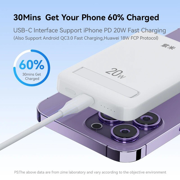 Zime Magnetic Wireless Charging Power Bank 10000mAh External Battery Pack Portable Magsafe Powerbank for iPhone 15 14 13 12 Pro