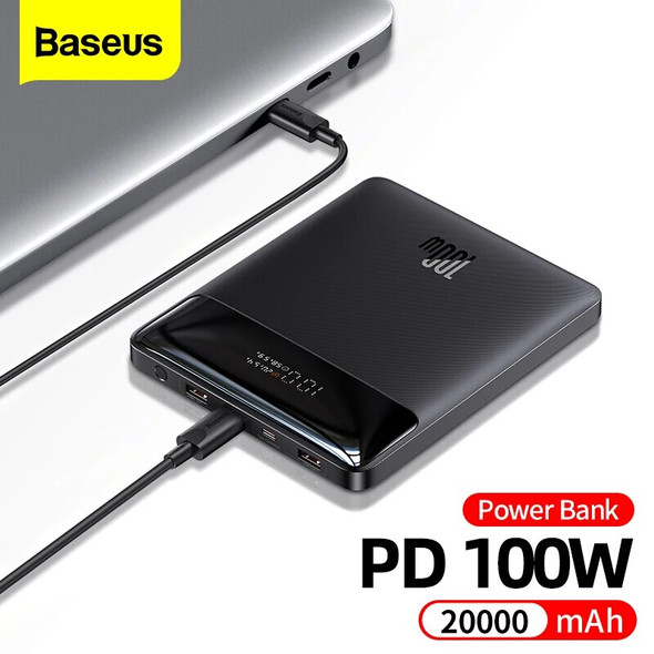Baseus 100W Power Bank 20000mAh USB Type C PD QC 3.0 Fast Charge Powerbank External Battery For Macbook Xiaomi Laptop Poverbank