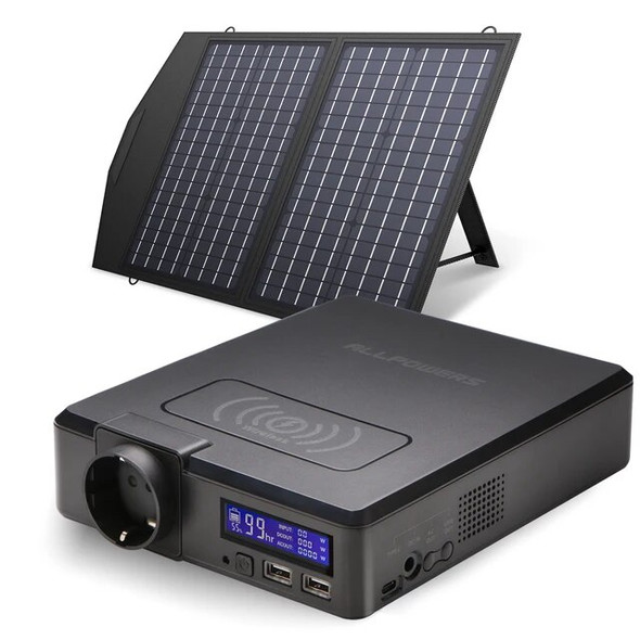 ALLPOWERS Portable Power Station, 154Wh 41600mAh Mobile Wireless Emergency Backup Power With 18V60W Foldable Solar Panel Charger