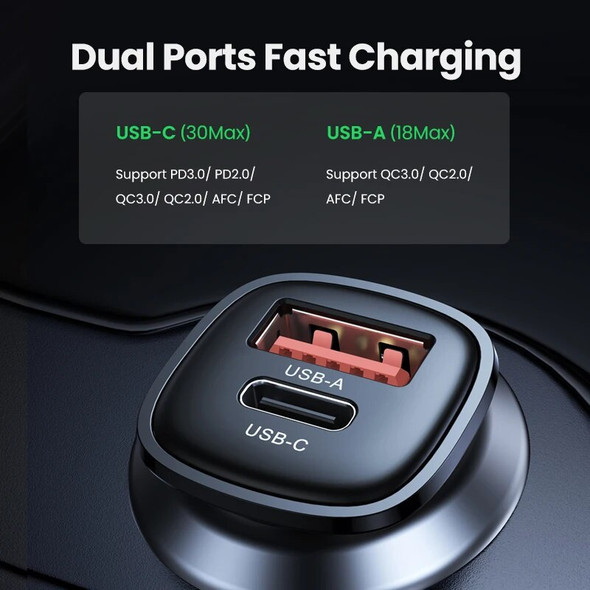 UGREEN Car Charger 30W PD Quick Charge QC4.0 3.0 SCP Type C Fast USB Car Charger For iPhone 14 13 12 Xiaomi Mobile Phone Charger