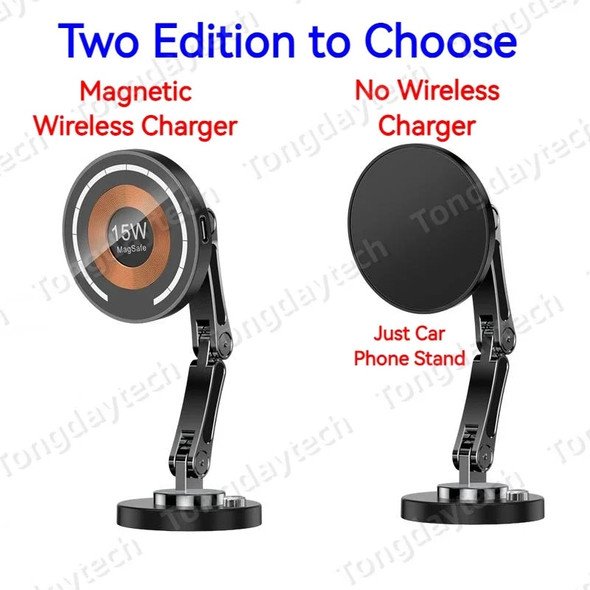 15W Magnetic Car Wireless Charger 360 Rotation 2in1 Aluminum Alloy Foldable Stand For Iphone 14 13 12 11 Pro Max Samsung Xiaomi