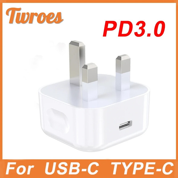 PD 20W UK Plug Fast Charger Usb C Adapter For Iphone14 13 12 Pro Ipad Xiaomi 12 Samsung Mobile Phones 3 Pin