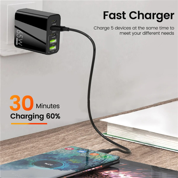 65W USB C Charger QC3.0 Fast Charging Type C PD Mobile Phone Charger Adapter For iPhone Xiaomi Huawei Samsung ipad Realme Tablet