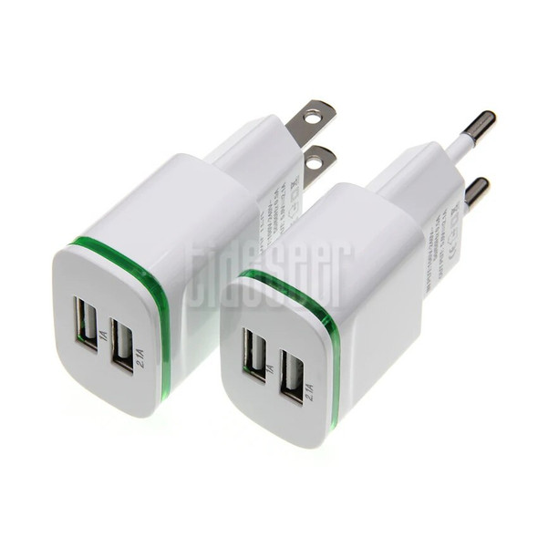 USB Charger Dual 2 Port 5V 1A 2.1A EU US Travel Wall Adapter LED Light Mobile Phone Chargers For iPhone 11 X Samsung LG 300pcs