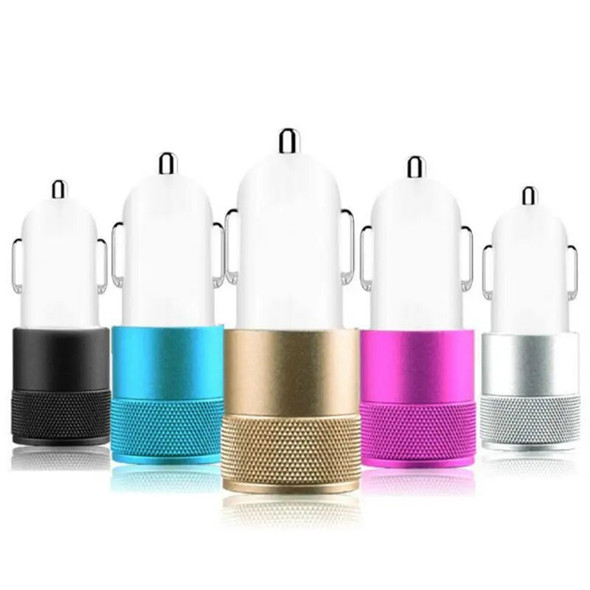 Aluminium 2 USB Car Charger for iphone 13 14 11 12 5.8 6.1 6.5 6.7 Pro Max Samsung HuaWei Mobile Phone 1000 pcs