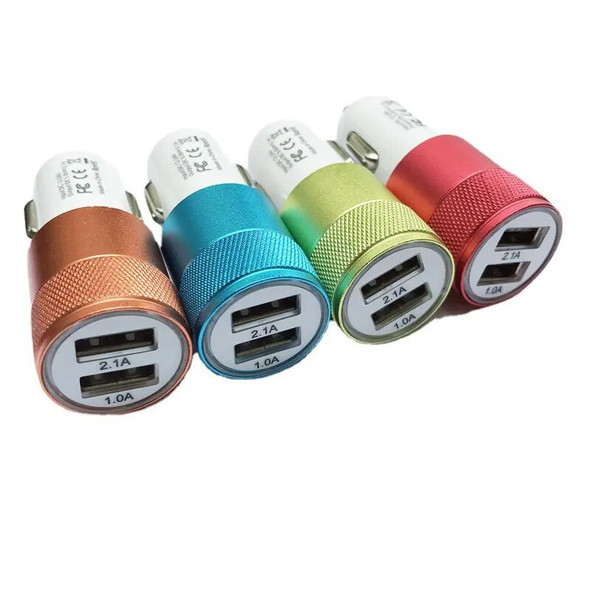 Aluminium 2 USB Car Charger for iphone 13 14 11 12 5.8 6.1 6.5 6.7 Pro Max Samsung HuaWei Mobile Phone 1000 pcs