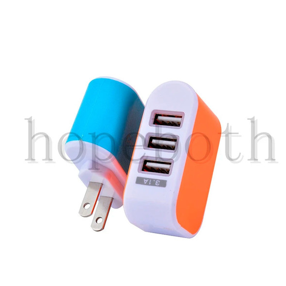 1000Pcs US/EU plug Mobile Phone Charger Universal Charge 3 ports USB Fast Charging Travel portable Wall Mobile Phone Ac Adapter