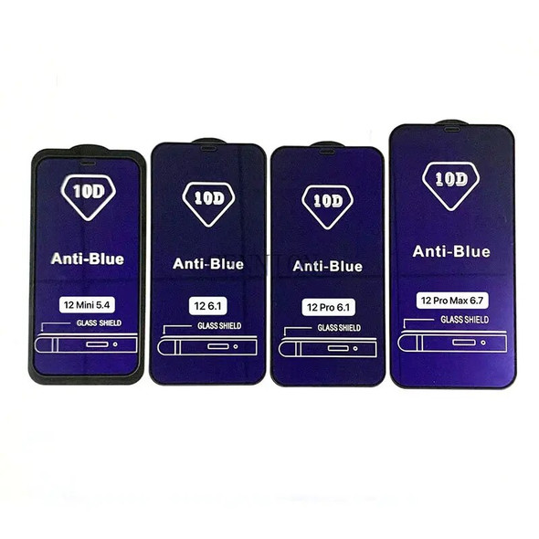 Anti-Blue Light 10D Full Covered Tempered Glass Screen Protector For iPhone 14 13 12 Pro Max 11 XR XS X 8 7 Plus SE 1500 pcs