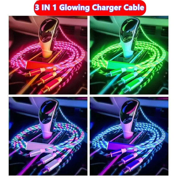 Glowing LED Light Cable 3 in 1 Fast Charging Cord Type C Micro USB For iphone Samsung Xiaomi Huawei Mobile Phone Charger Cable