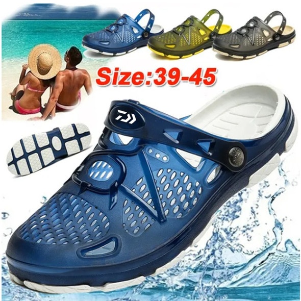 New Fishing Slippers Beach Mens Sandals Ripped Shoes Rubber Shoes EVA Soft Bottom Beach Slippers Garden Outdoor Fishing Shoes