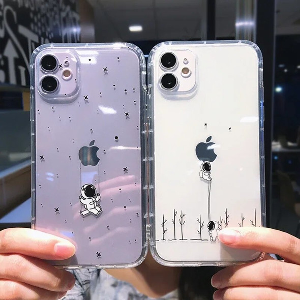 Cute Cartoon Astronaut Star Space Phone Case On iPhone 11 13 14 15 Pro MAX XS XR X 12 7 8 Plus Clear Soft TPU Shockproof Cover