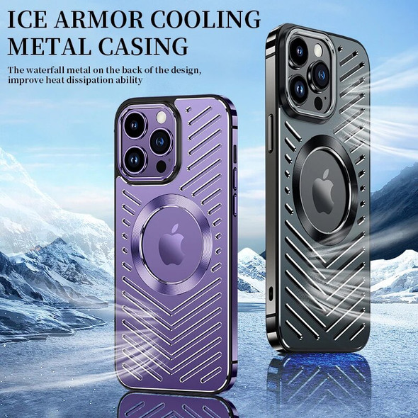 Stainless Steel Frame Aluminum Backplane Metal Magnetic Phone Case For iPhone 12 13 14 Pro Max 14Plus Hollow Cooling Cover Funda