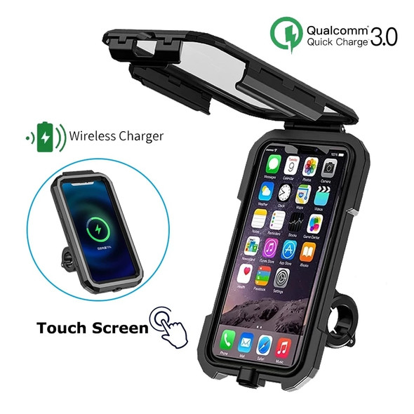 Motorcycle Wireless Charger Holder with QC 3.0 Motorbike Phone Mount Holder Box Waterproof Cellphone Case Stand Support Bracket