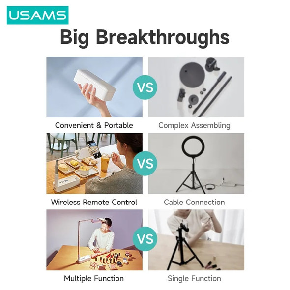 USAMS Phone Holder Selfie Fill Light For Video Conference Youtube Live Portable Stand Holder For iPhone 14 Pro Max Xiaomi Huawei