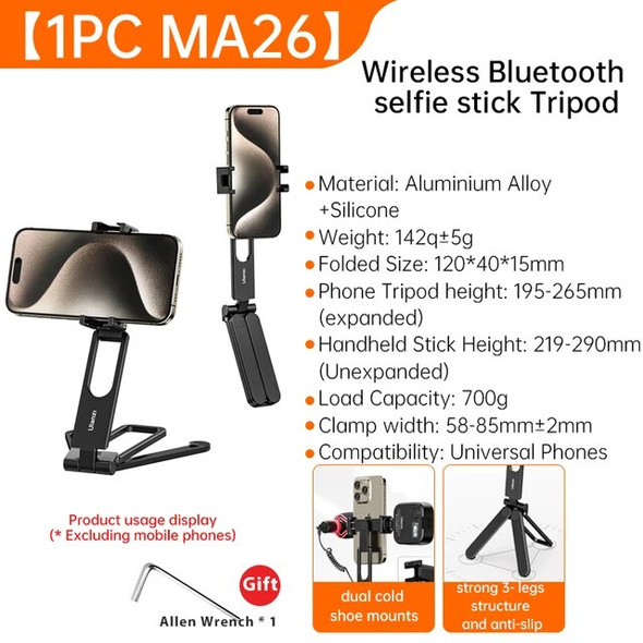 Ulanzi MA26 Mobile Phone Holder Stand Aluminium Universal Super Mini Portable With Dual Cold Shoe For iPhone 15 8 Samsung Xiaomi