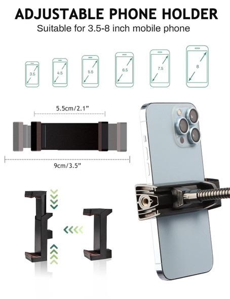 210cm Gooseneck Tall Tripod Floor Tripod Stand with 1/4 Screw Bluetooth Phone Holder for iPhone GoPro Ring Light Photography