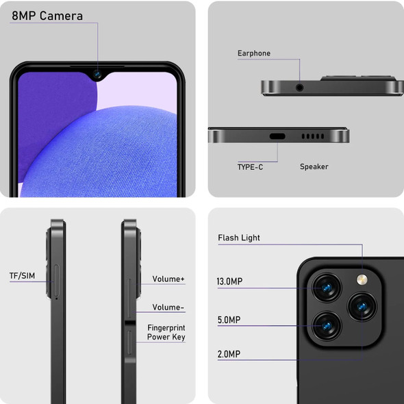 KXD A07 Smartphone 6.52'' Android 12 Mobile Phone 128GB ROM + 4GB RAM up to 8GB 13MP Camera 4500mAh 10W Fast Charging Cell Phone