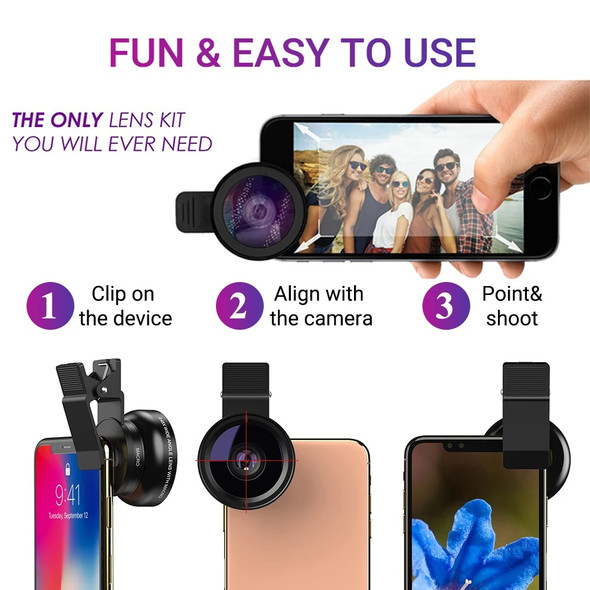 APEXEL 2 in 1 Phone Camera Lens kit 0.45x Wide Angle & 12.5x Macro Lens HD Camera Lentes for iphone ios android smartphones