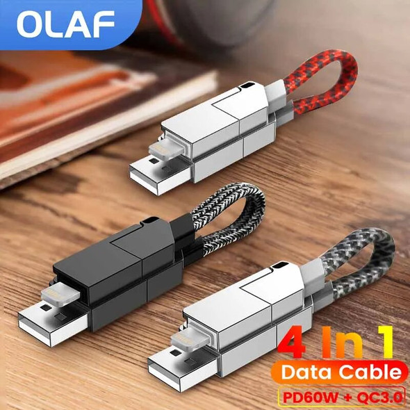 4 in 1 Multi Fast Charging Cable Keychain PD for Apple iPhone Lightning 27W Andriod TYPE-C 60W QC 18W Fast Charging Data Cable