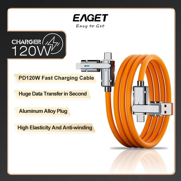 Eaget 4 In1 120W Fast Charging Cable Cord For iPhone Android USB Type C Charger Cable Multi Port Multiple Usb Charging Wire Line