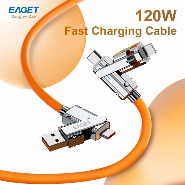 Eaget 4 In1 120W Fast Charging Cable Cord For iPhone Android USB Type C Charger Cable Multi Port Multiple Usb Charging Wire Line