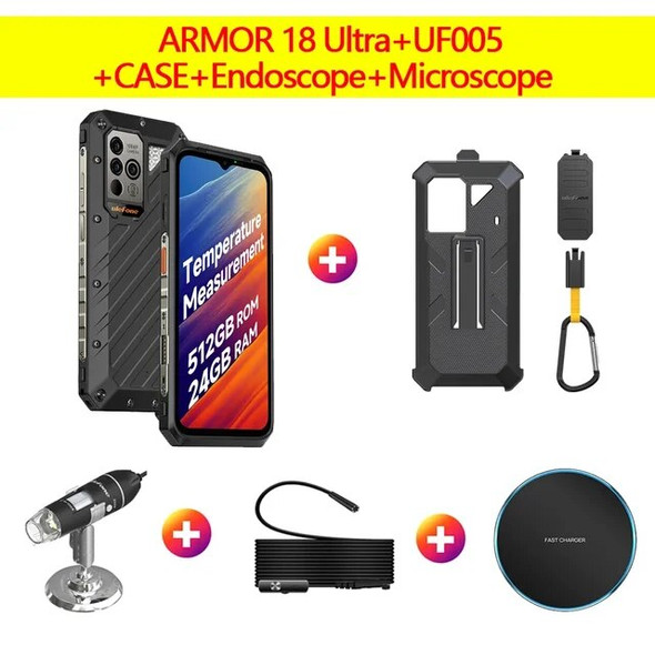 Ulefone Power Armor 18 Ultra 5G Rugged Smartphones 12GB+512GB 6.58Inch FHD Android 13 Mobile Phone 9600mAh 66W Fast Charging NFC