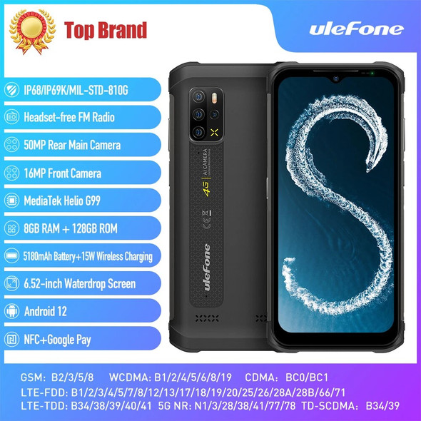 Ulefone Armor 12S Android 12 8GB+128GB Rugged Smartphone Helio G99 4G Mobile Phones 50MP 5180mAh Waterproof global version