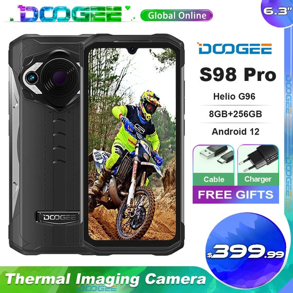 DOOGEE S98 Pro Thermal Imaging Smartphone 6.3 Inch 6000mAh 33W Cellphone 20MP Night Vision Helio G96 8GB 256GB Mobile Phone