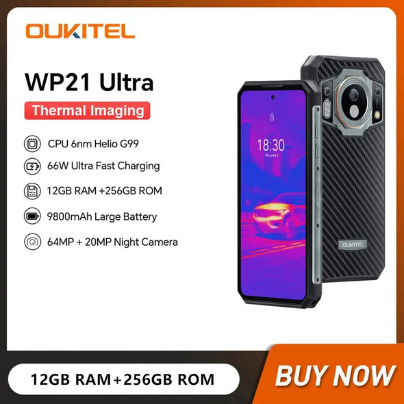 Oukitel WP21 Ultra Rugged 4G Smartphones Octa Core 12GB+256GB 6.78 Inch Mobile Phone 9800mAh 66W Fast Charging 64MP Camera NFC