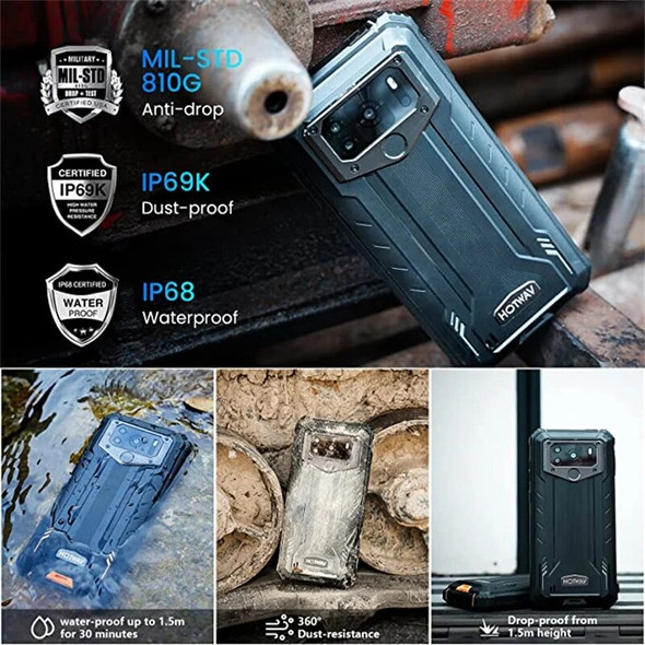 HOTWAV W10 Pro Rugged Smartphone IP68 Waterproof P22 Android 12 Cellphone 6GB+64GB 6.53" Mobile Phone 20MP Rear Camera 15000mAh