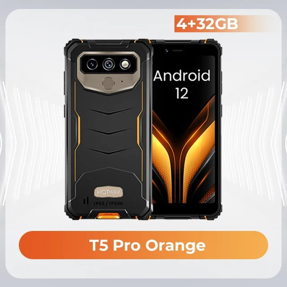 HOTWAV T5 Pro Android 12 OS 4G Rugged Smartphone 7500mAh Massive Battery MTK6761 6.0 Inch Screen 4GB 32GB 13MP Main Camera 2022
