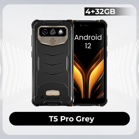 HOTWAV T5 Pro Android 12 OS 4G Rugged Smartphone 7500mAh Massive Battery MTK6761 6.0 Inch Screen 4GB 32GB 13MP Main Camera 2022