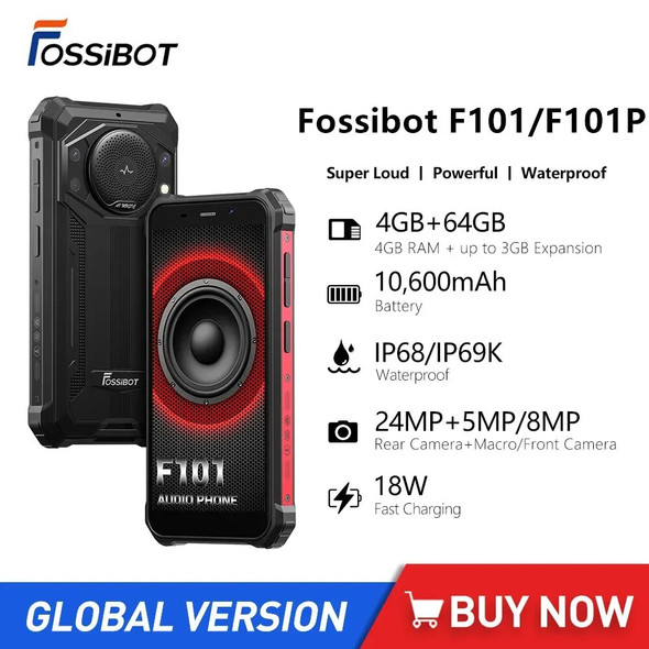 FOSSiBOT F101 P Rugged 4G Smartphone Octa Core 4GB+64GB 5.45Inch Android 12 Mobile Phone 24MP 10600mAh Battery 18W Fast Charging