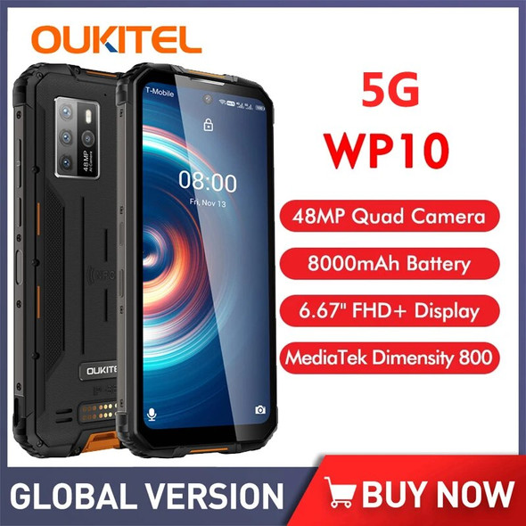 OUKITEL WP10 Rugged 5G Smartphone 8GB+128GB 8000mAh IP68 Waterproof Call Phone 48MP 6.67'' FHD+ Global Version NFC Mobile Phone