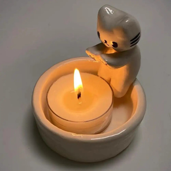 Kitten Candle Holder Cartoon Kitten Warming Its Paws Cute Scented Candle Holder Valentine's Day Gift Ornaments Decoration 2024