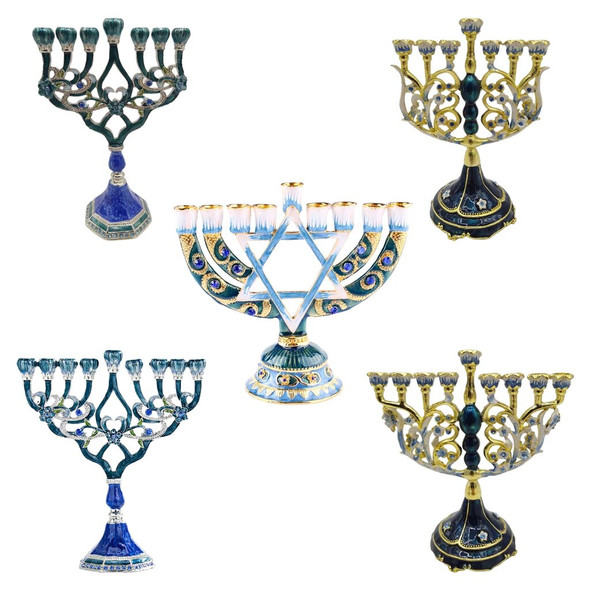 Hanukkah Star Menorah David Candelabra Candle Candlestick Holder Hand Paited Home Decoration Party Festival Candleholder Gifts