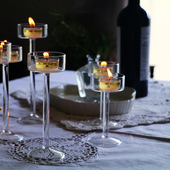 Glass Candle Holders Set Tealight Candle Holder Home Decor Wedding Table Centerpieces Crystal Holder Dinner table setting