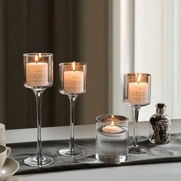 3PCS/Set Glass Candle Holders Simple Goblet Candles Candleholder Wedding Decor Bar Cup Party Living Room Decoration Home Table