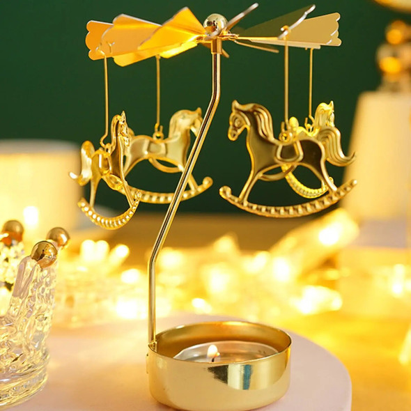 Silver Gold Candlesticks Rotating Romantic Rotation Carrousel Tea Light Candle Holder Dinner Wedding Bar Party Decor