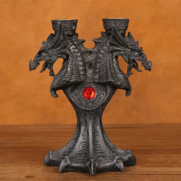 Resin Figurines Candlestick Halloween Medieval Dragon Altar Statue Sculpture Holder Stand 2 Pcs Candle Sticks Home Desk Decor