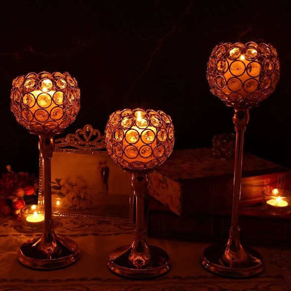 LUDA Gold Crystal Candle Holders Candelabra,Tea Light Candlestick Holder Decor For Dining Table,Home Decor(Pack Of 3Pcs)