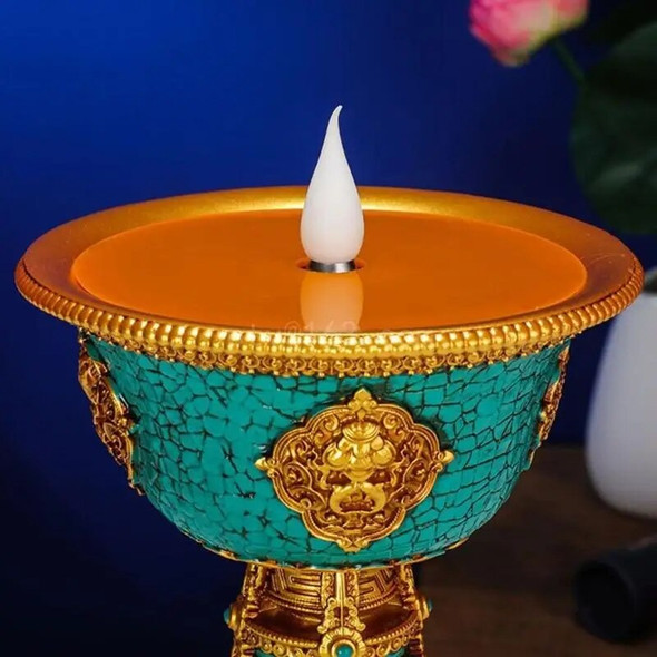 Tibetan Electronic Butter Lamp Rechargeable Holder Buddhist Table Candlestick Ornaments LED Flame Household Decor