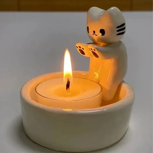 Kitten Candle Holder Diy Cute Grilled Cat Aromatherapy Candle Holder Birthday Gifts Desktop Elegant Mould Decorative Ornament