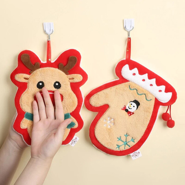 1Pc Coral Velvet Christmas Hand Towel Cartoon Santa Claus Bell Gloves Reindeer Shape Water Absorbent Hanging Handkerchief Towels