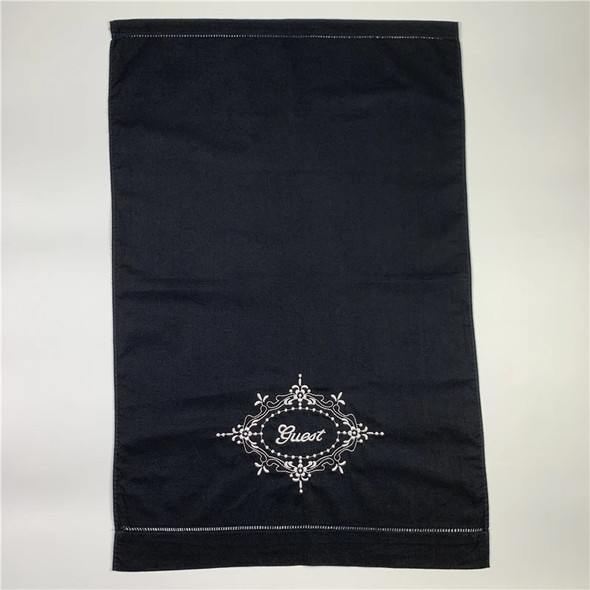 Towels Black Cotton Guest Towels Hand white Embroidery Floral Handkerchiefs Towel Hemstitchd Border 14x22-inch