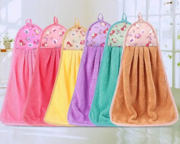 Hanging Hand Towels Handkerchief Suction Water Thickening Coral Velvet Bathroom Kitchen Rag Thick Towel Candy Colors