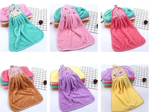 Hanging Hand Towels Handkerchief Suction Water Thickening Coral Velvet Bathroom Kitchen Rag Thick Towel Candy Colors