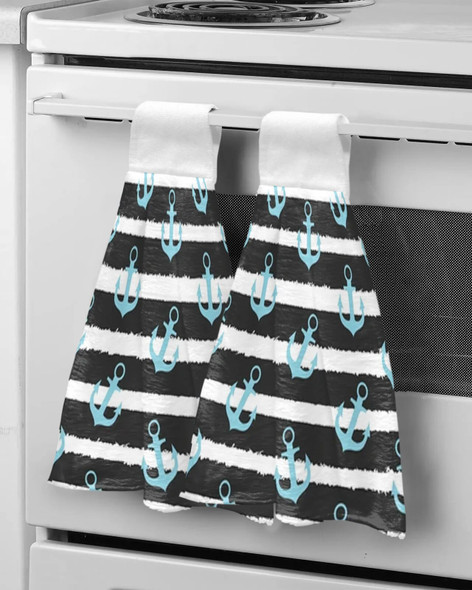 Anchor And Sea Wave Hand Towels Microfiber Absorbent Soft Children Towel Handkerchief Bathroom Kitchen Dishcloth